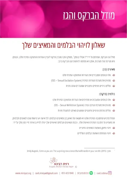 העמוד הראשון במדריך על מודל הברקס והגז מאת רוית רבינא